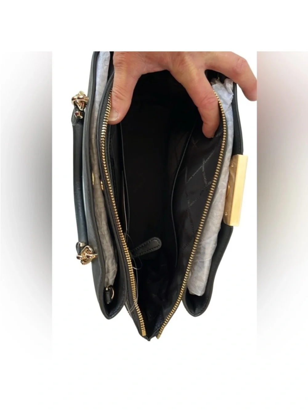 Michael Kors Black Leather Satchel Crossbody Bag QVC Exclusive NWT - Picture 8 of 13